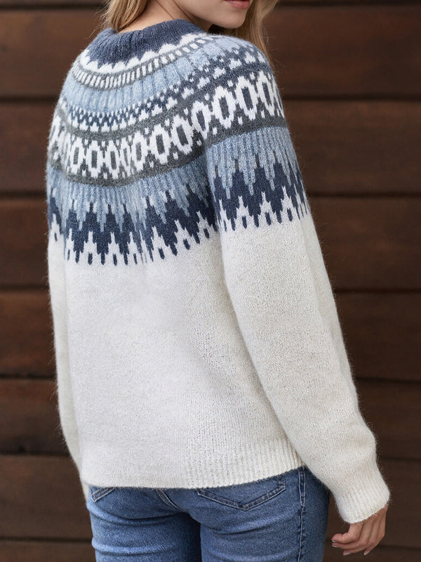 Modern Contrast Color-Block Long-Sleeve Knit Sweater