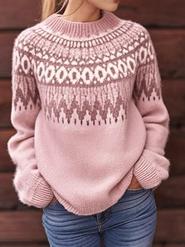Modern Contrast Color-Block Long-Sleeve Knit Sweater