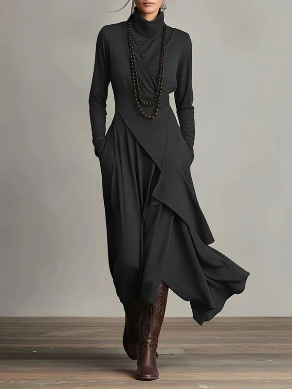 Modern High-Neck Asymmetric Silhouette Dress