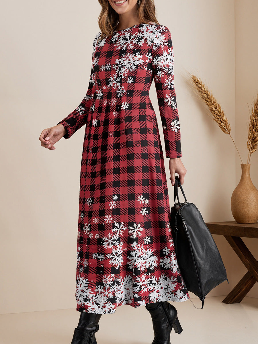 Printed Long-Sleeve Fitted Dress