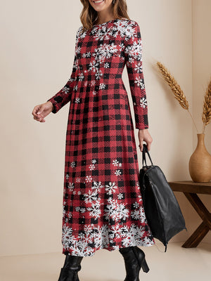 Printed Long-Sleeve Fitted Dress