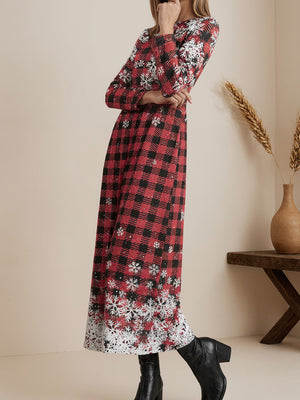 Printed Long-Sleeve Fitted Dress