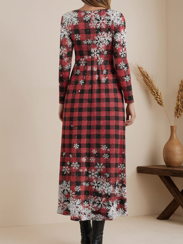 Printed Long-Sleeve Fitted Dress