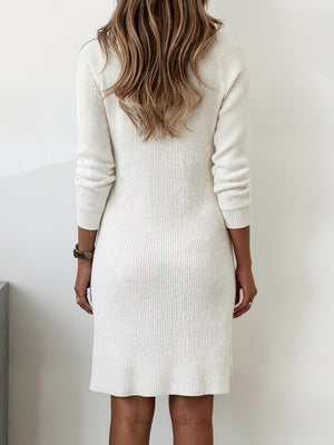 Puff Collar Slim-Fit Long-Sleeve Casual Dress