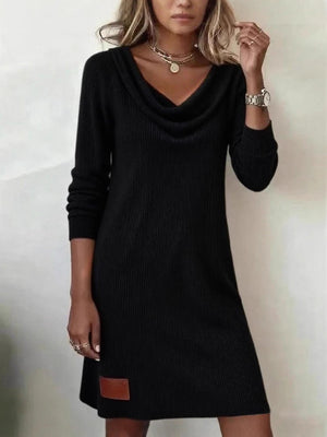 Puff Collar Slim-Fit Long-Sleeve Casual Dress