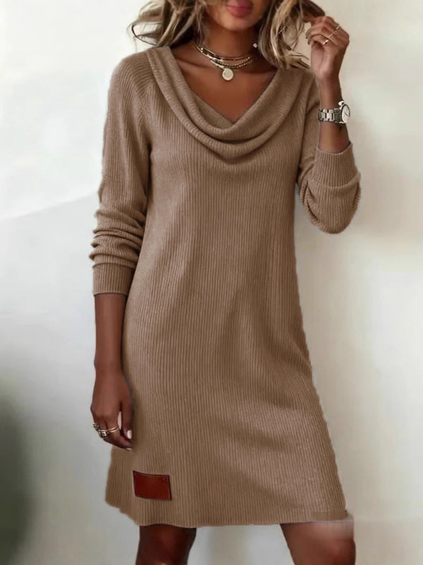 Puff Collar Slim-Fit Long-Sleeve Casual Dress