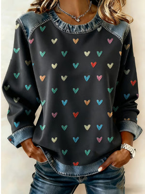 Romantic Heart Patchwork Casual Sweatshirt