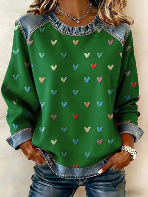 Romantic Heart Patchwork Casual Sweatshirt