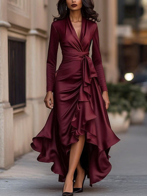 Romantic Ruffle Trim V-Neck Silhouette Dress