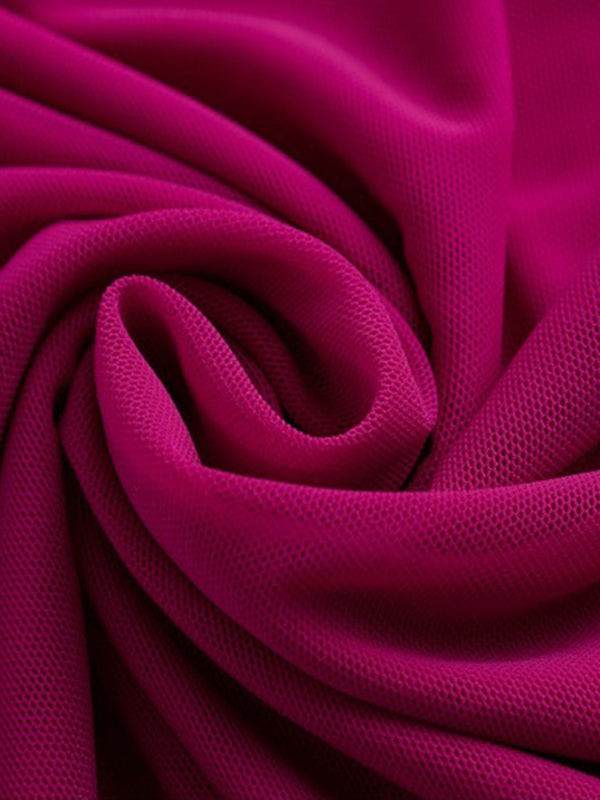 Sleek Gathered Long-Sleeve Mesh Accent Top