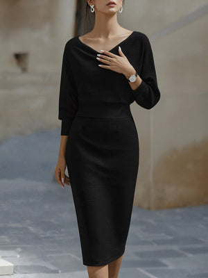Slim-Fit Elegant Commuter Midi Dress