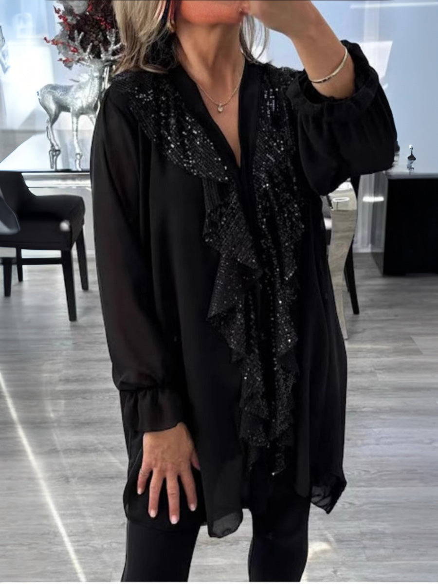 Soft Chiffon V-Neck Sequin Blouse