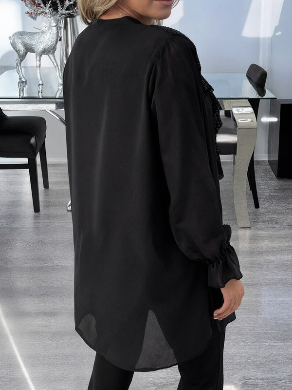 Soft Chiffon V-Neck Sequin Blouse