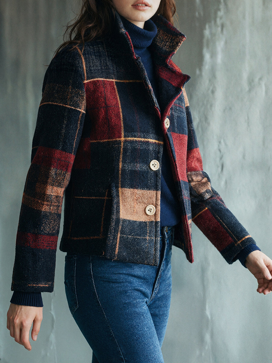 Stand Collar Checkered Jacket