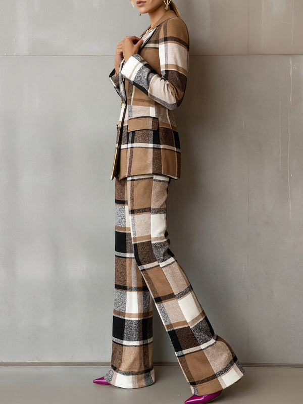 Stylish Brown Plaid Two-Piece Suit