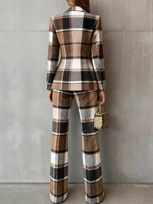 Stylish Brown Plaid Two-Piece Suit