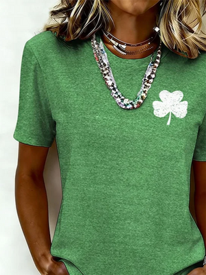 Stylish Clover Print Short Sleeve Top