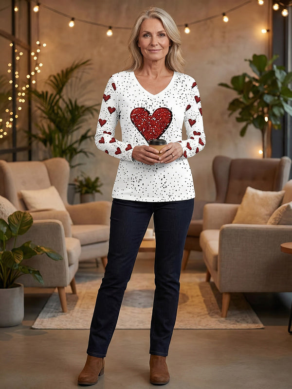 Sweet Heart Print Long-Sleeve Top