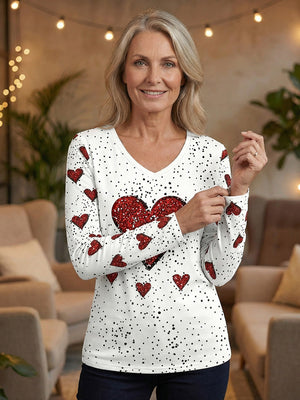 Sweet Heart Print Long-Sleeve Top