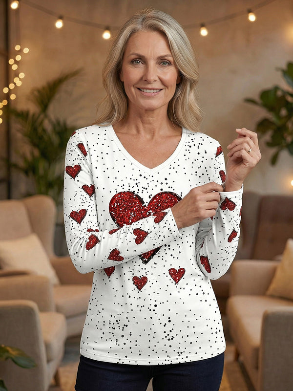 Sweet Heart Print Long-Sleeve Top