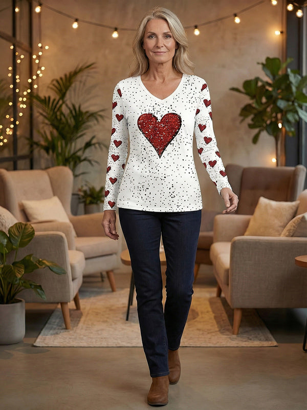 Sweet Heart Print Long-Sleeve Top