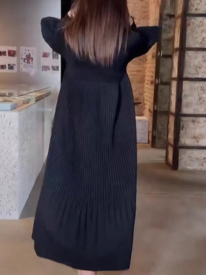 Timeless Pleated Dress with Dramatic Lantern Sleeves