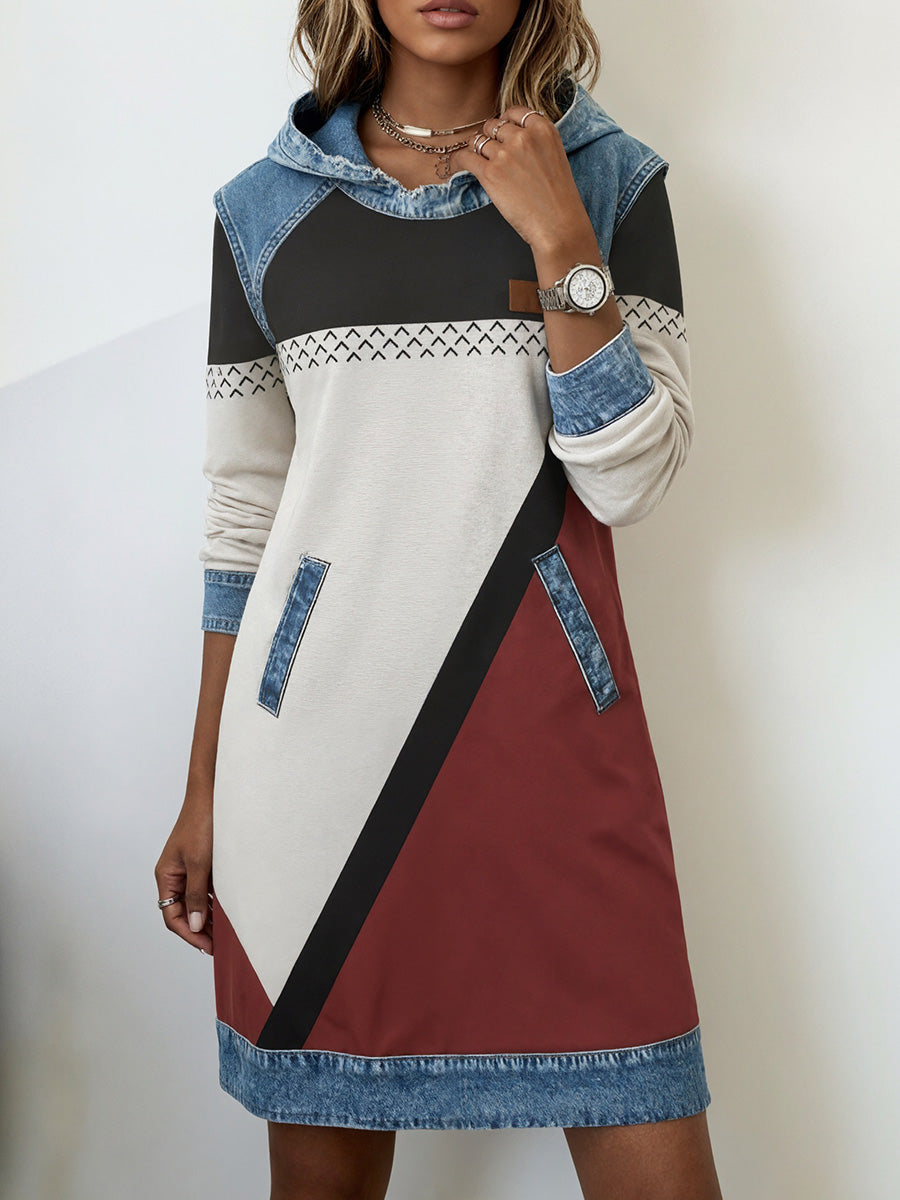 Unique Print Denim Patchwork Dress