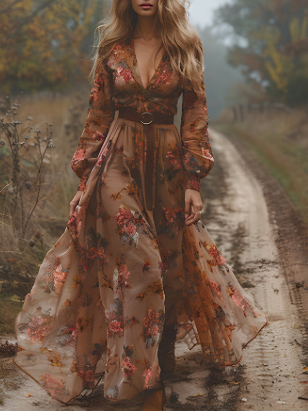 V-Neck Floral Maxi Dress