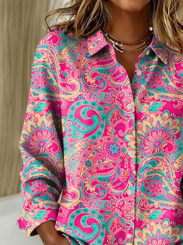 Vibrant Pink Paisley Printed Button Up Shirt