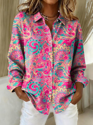Vibrant Pink Paisley Printed Button Up Shirt