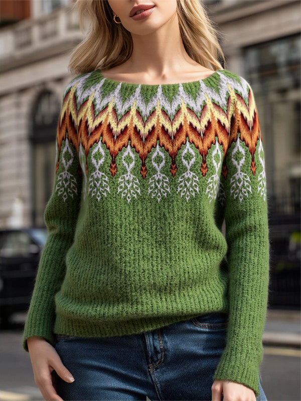 Vintage-Inspired Argyle Chevron Knit Sweater