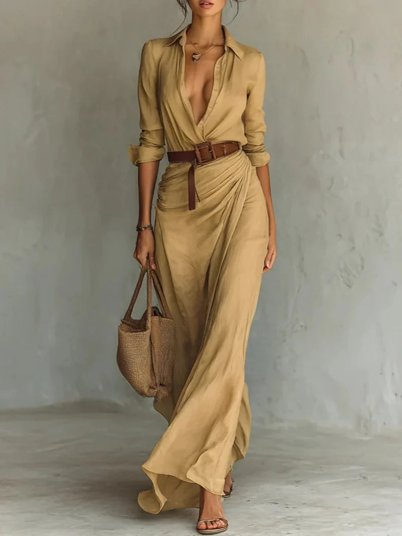 Vintage-Inspired V-Neck Maxi Dress