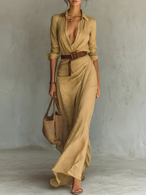 Vintage-Inspired V-Neck Maxi Dress