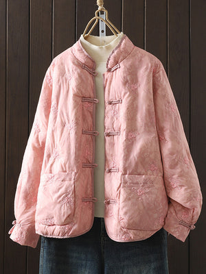 Vintage Embroidered Stand-Collar Cotton Jacket