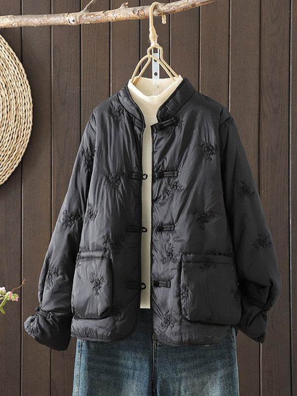 Vintage Embroidered Stand-Collar Cotton Jacket