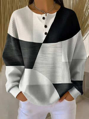 Waffle Weave Stand-Collar Polo Sweatshirt