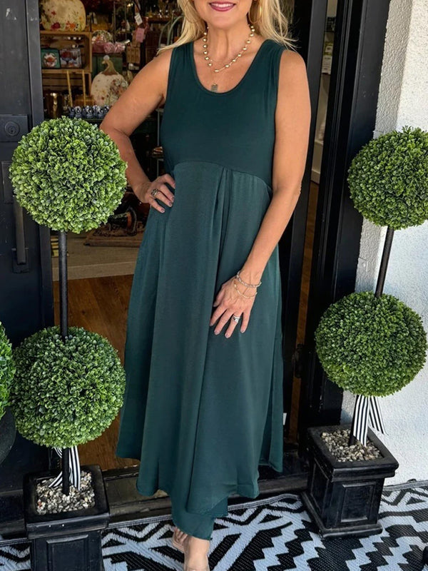 Women Inner Dress + Knitted Pleated Top Casual Suit