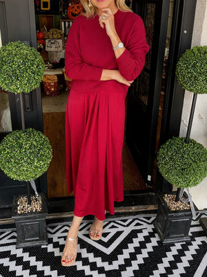 Women Inner Dress + Knitted Pleated Top Casual Suit