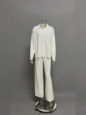 Chic Knit Top and Wide-Leg Pants Set